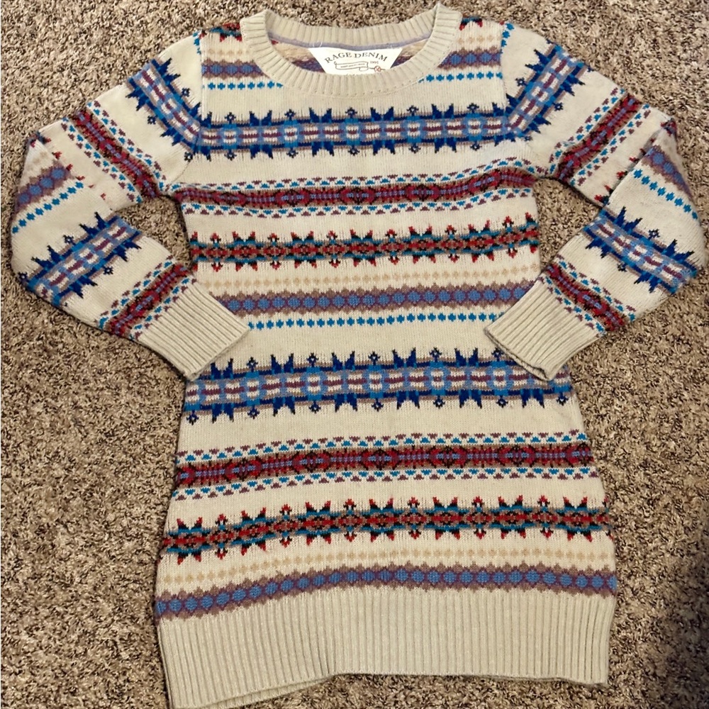 RAGE DENIM  vintage Multicolor Patterned Crew Neck Sweater